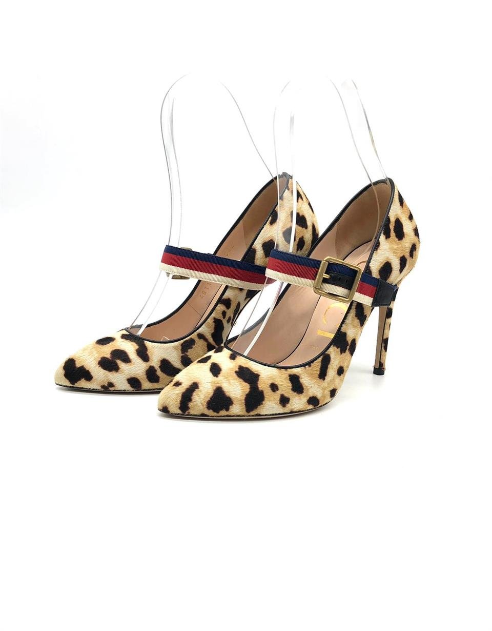 Gucci Calf Hair Leopard Print Sylvie High Heel Slingback Pumps 37.5 Fiyat