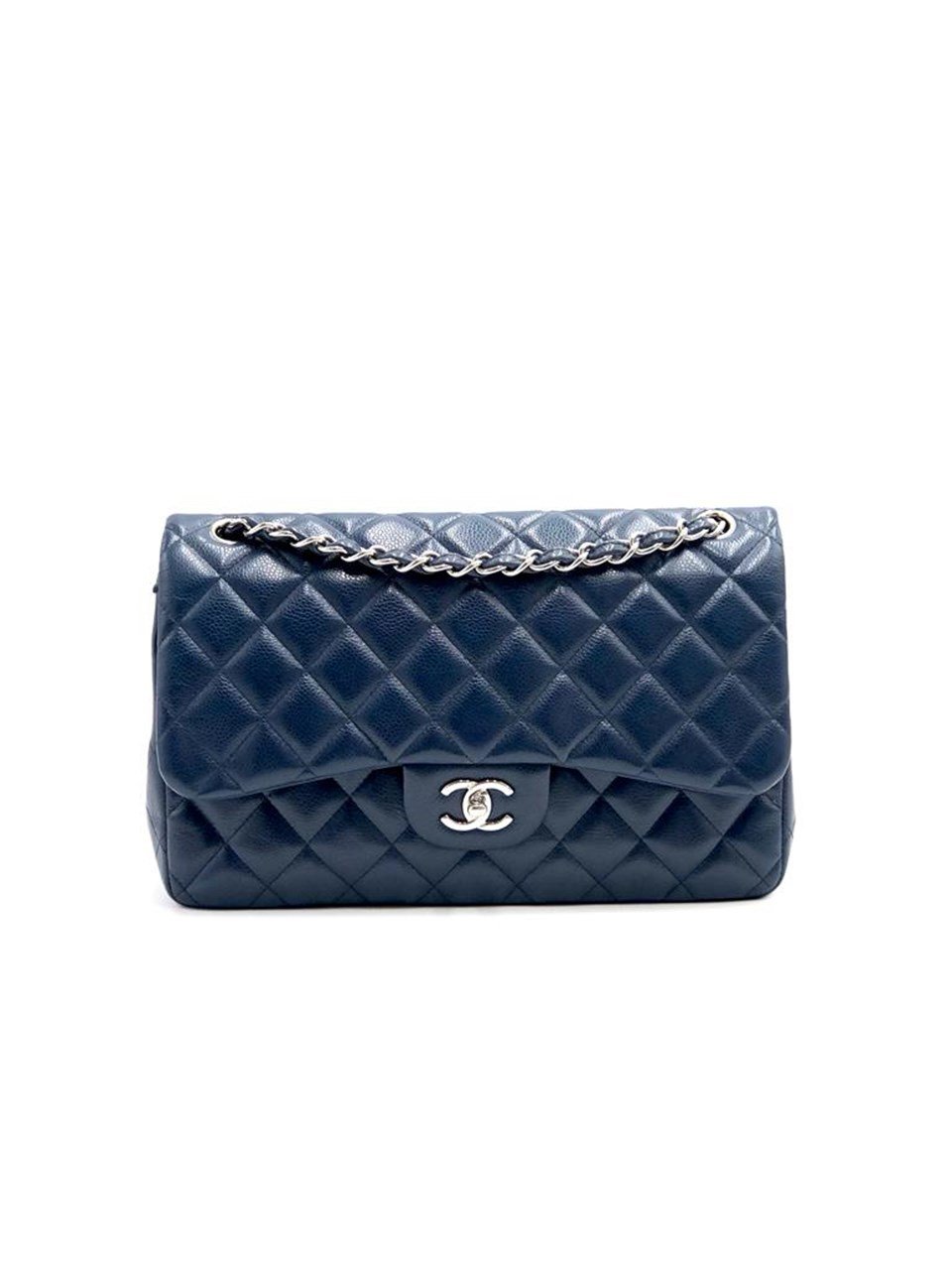 Chanel Navy Blue Quilted Caviar Double Flap Large Shoulder Bag