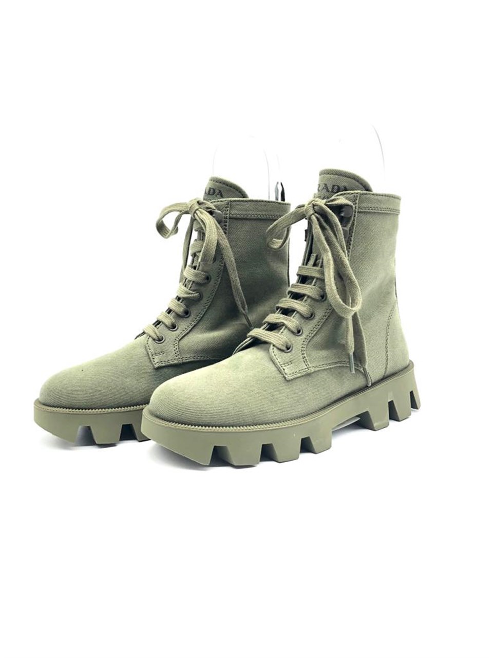 Orijinal İkinci El Prada Green Canvas Military Combat Boots Deluxe Seconds