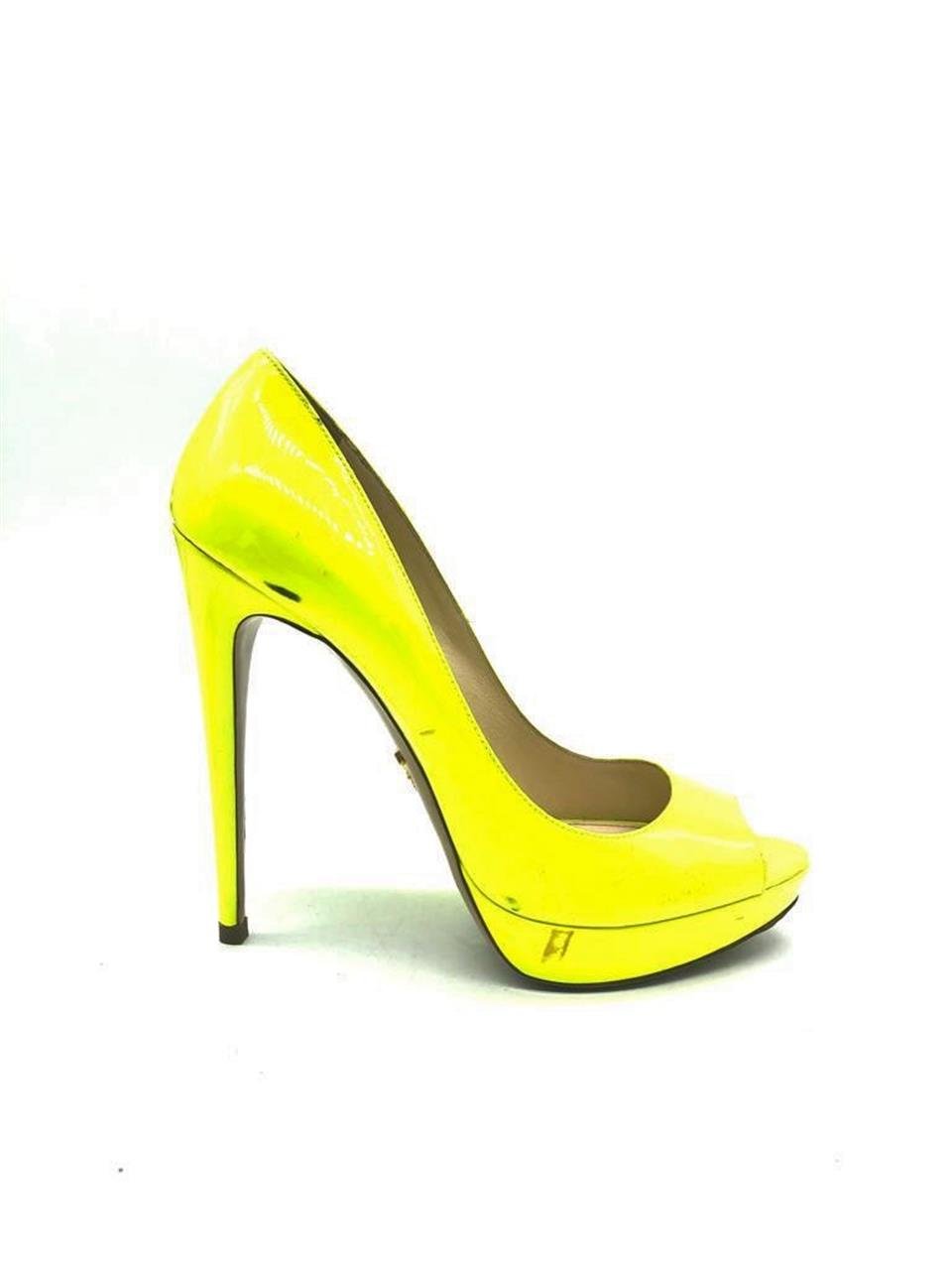 Orijinal İkinci El Prada Neon Yellow Patent Leather Platform Heels Deluxe  Seconds