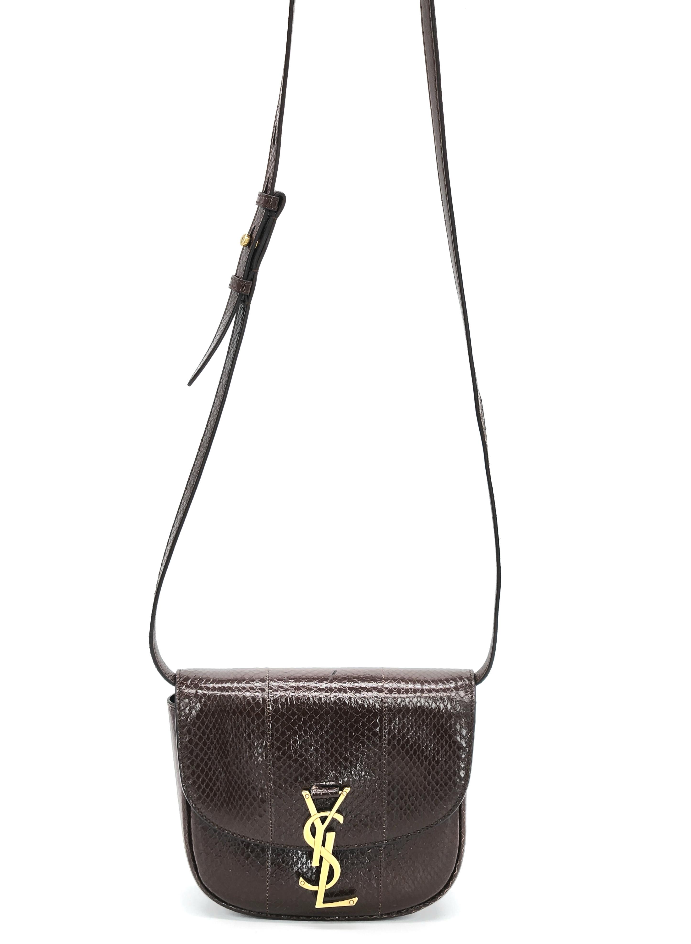 Saint Laurent Brown Snakeskin Embossed Leather Kaia Small Crossbody Bag