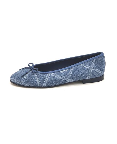 Chanel Blue White Denim Chain Camellia Printed Ballet Flats 38.5 Fiyat