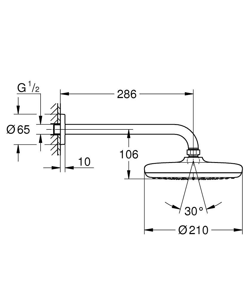 Ntempesta 210 Siyah Ankastre Tepe Duşu Seti Oval 286mm 9,5l (Dirsek Dahil)