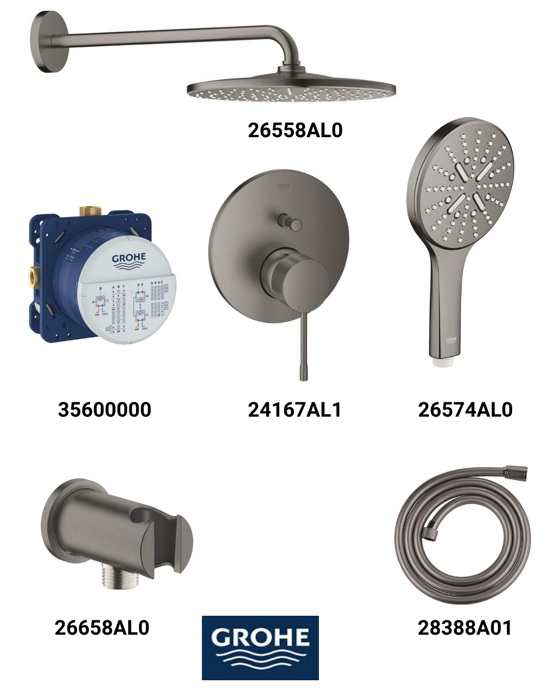 Essence Ankastre Banyo Bataryası Seti 310 Oval Tepeduşlu (Fırçalı Antrasit)