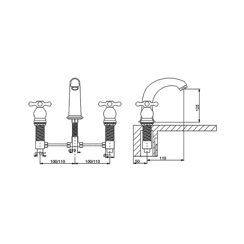 Nostalgıc 3 Delıklı Lavabo Bataryası  - Bronz 290565