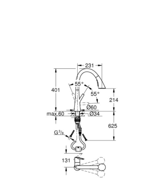 Zedra Ohm Sınk C-Spout Trıple Spray