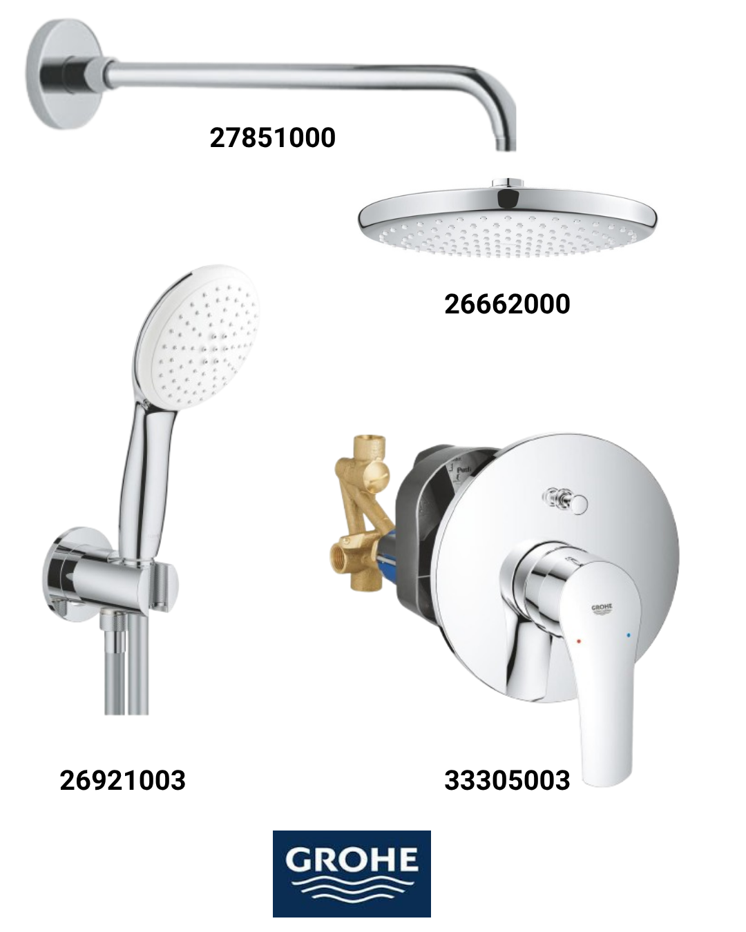 Eurosmart Ankastre Banyo Bataryası Seti Gagasız(Oval Tepe Duşlu) 33305SET2