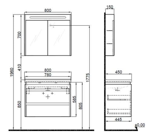 Idea 2.0 (Durabad) 80Cm takım Banyo Dolabı Parlak Antrasıt
