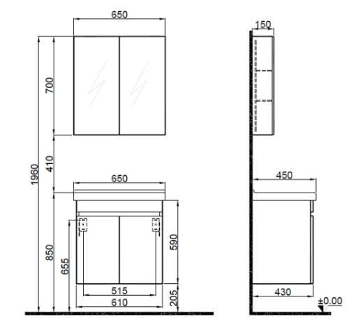 Krea Kapaklı takım 65Cm Beyaz Banyo Dolabı