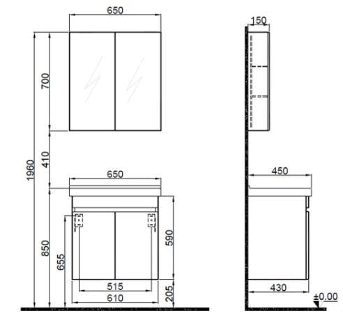 Krea Kapaklı takım 65Cm Modern Cevız Banyo Dolabı