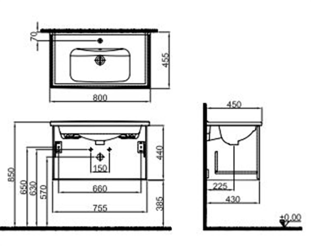 Mood 80cm takım (Lavabo Dolabı+Lavabo)Msy/Pas.A *Ayna Dahildir*