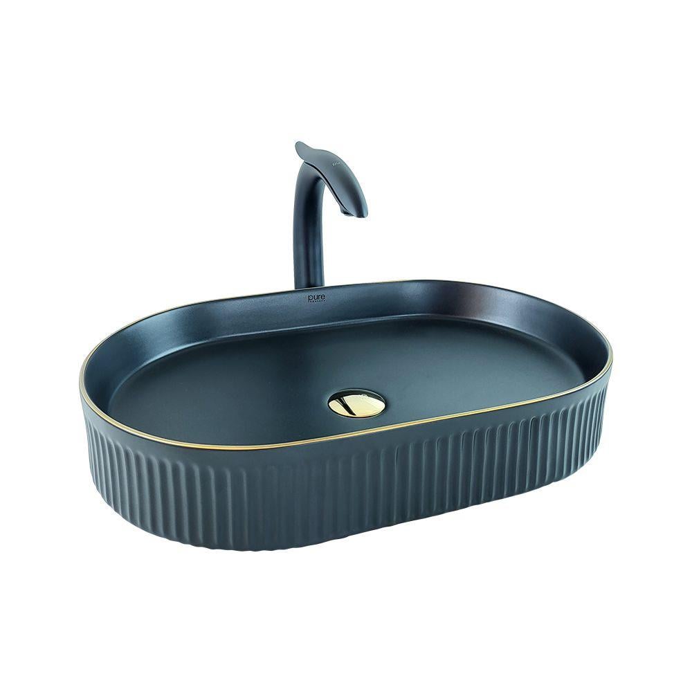 Mat Siyah Altın Çanak Lavabo 60cm