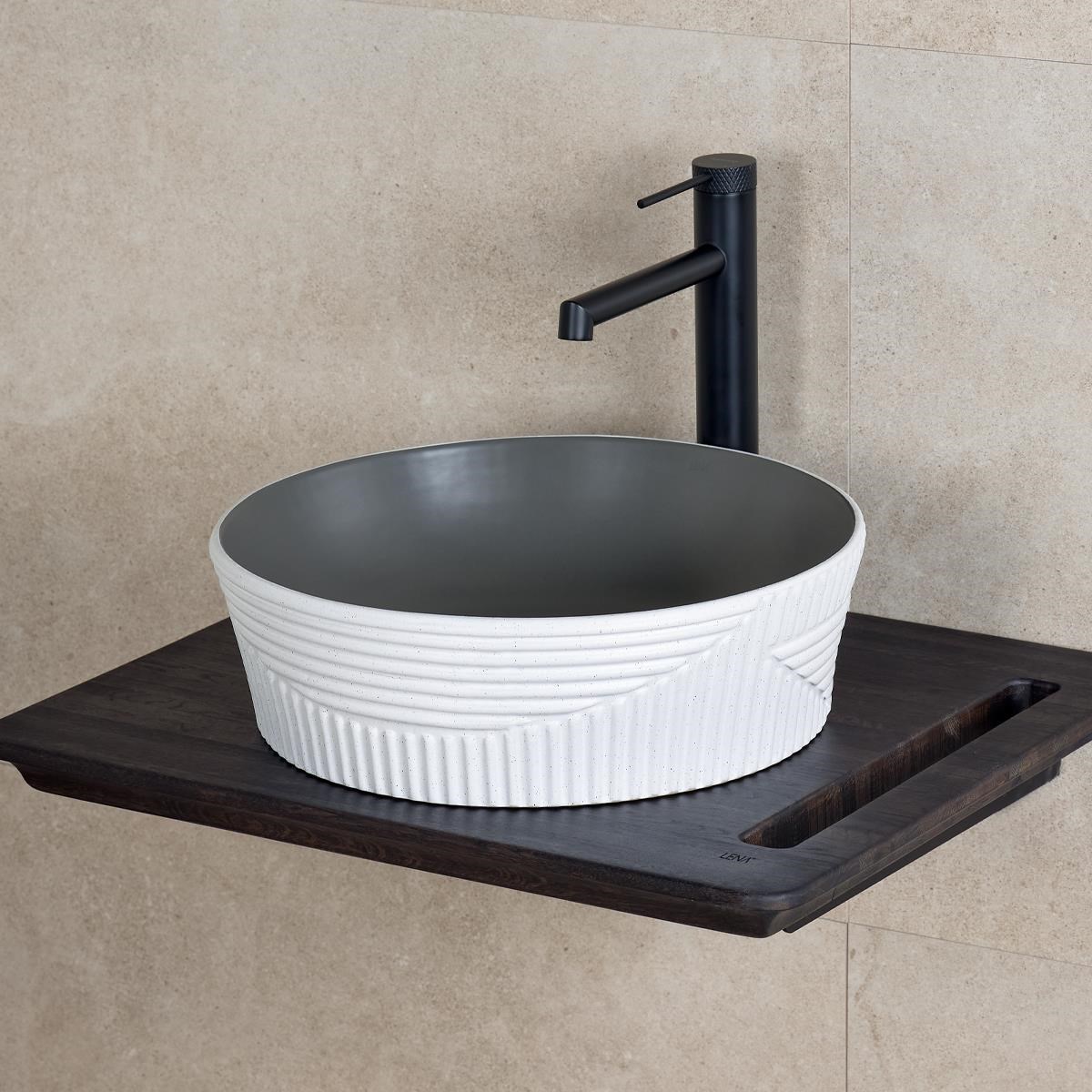 E-W1502MKG Tezgah Üstü Lavabo Mat Koyu Gri & Beyaz