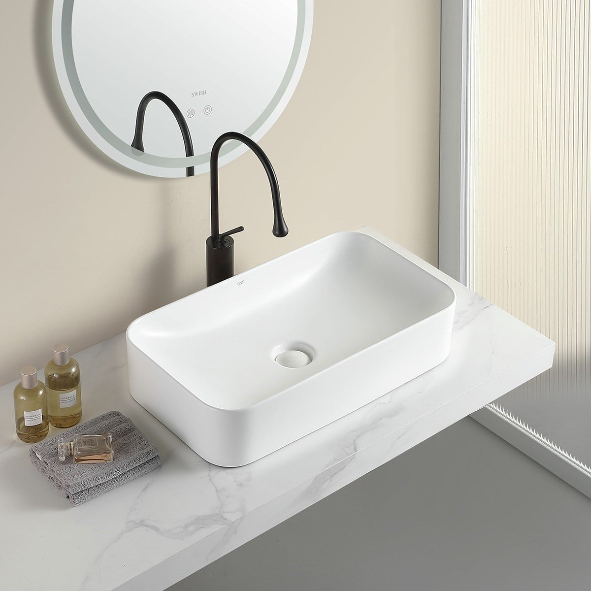 EY-4730MB Mat Beyaz Tezgah Üstü Lavabo