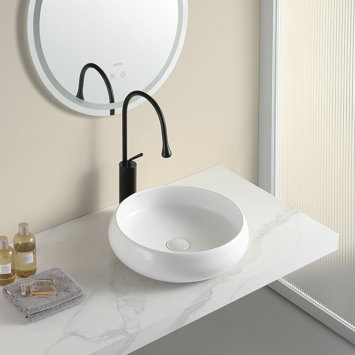 EY-4760MB Mat Beyaz Tezgah Üstü Lavabo