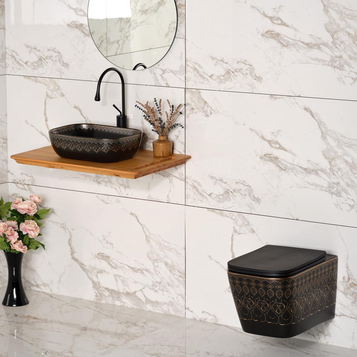 EY-7033S Tezgah Üstü Lavabo Beyaz & Altın