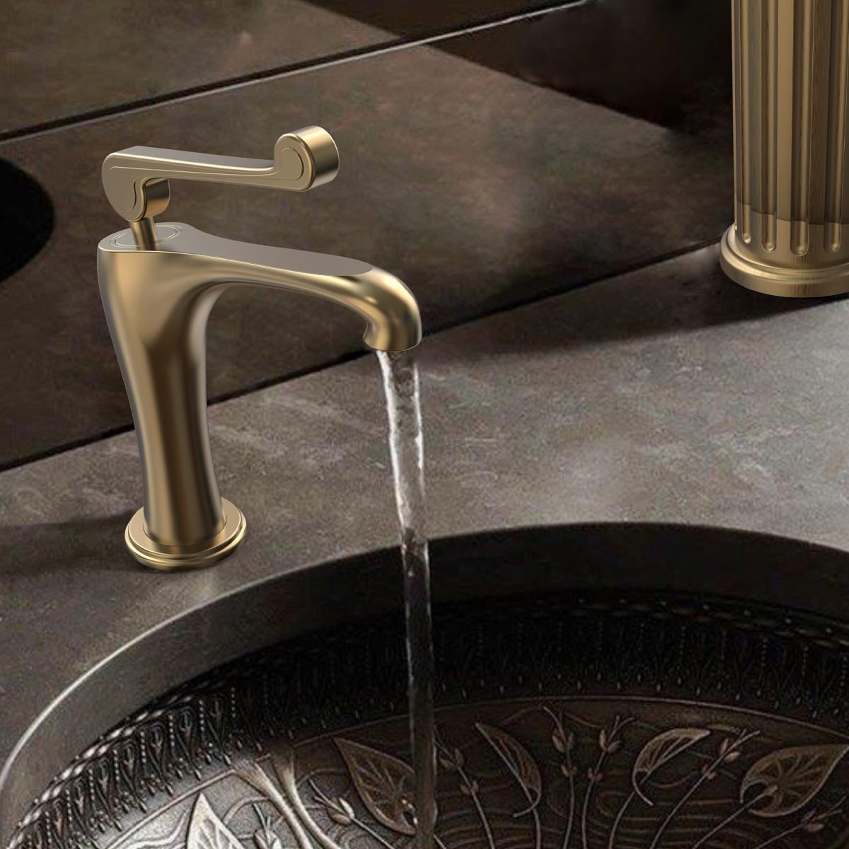 FA-6012 Fırçalanmış Altın Lavabo Bataryası