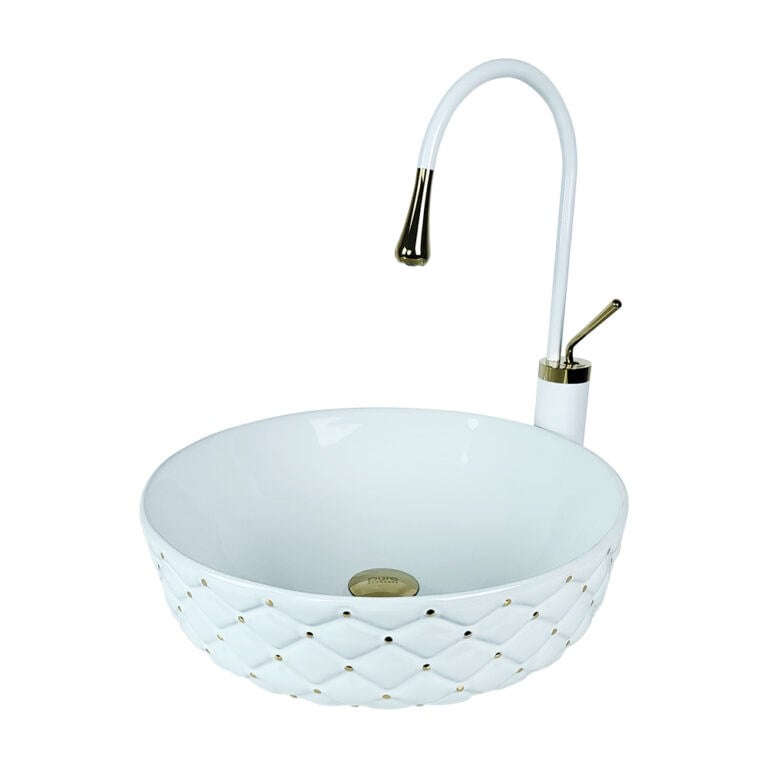 Kapitone 42 cm Beyaz Altın Tezgah Üstü Çanak Lavabo GW-897