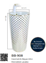 Geometrik Beyaz Altın Monoblok Lavabo