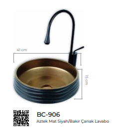 Pure Aztek Siyah/Bakır Tezgah Üstü Lavabo Bc-906