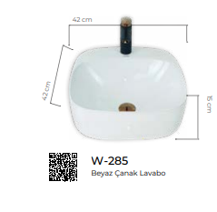 Pure Beyaz Tezgah Üstü Çanak Lavabo W-285