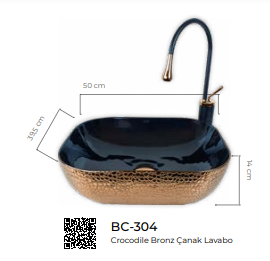 Pure Crocodile Bronz Siyah Tezgah Üstü Çanak Lavabo Bc-304