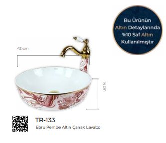 Ebru Pembe Altın Çanak Lavabo