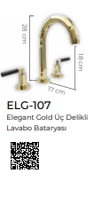 Elegate Altın Üç Delikli Lavabo Bataryası