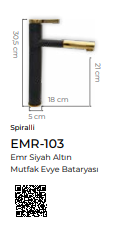Emr Siyah Altın Spiralli Mutfak Eviye Bataryası