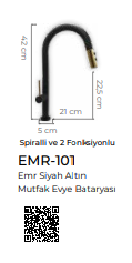 Emr Siyah Altın Spiralli Mutfak Eviye Bataryası