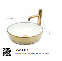 Flower Altın Beyaz Çanak Lavabo