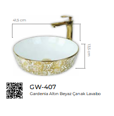 Gardenia Altın Beyaz Çanak Lavabo
