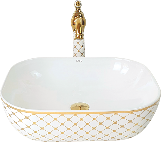 Pure Geometrik Beyaz Altın Çanak Lavabo Tr-123