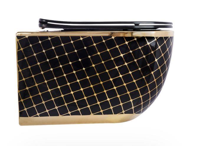 Geometrik Siyah Altın Kanalsız Asma Klozet