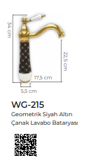 Geometrik Siyah Altın Çanak Lavabo Bataryası