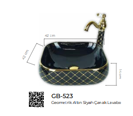 Geometrik Altın Siyah Çanak Lavabo