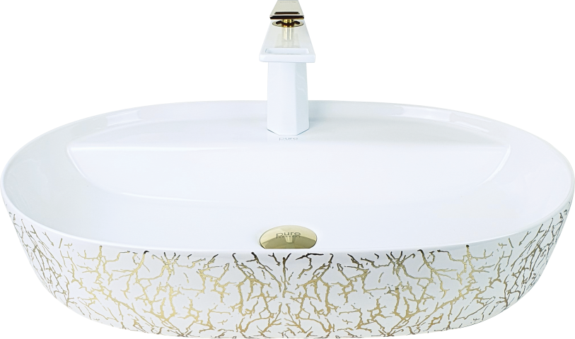 Marble Beyaz Altın Çanak Lavabo