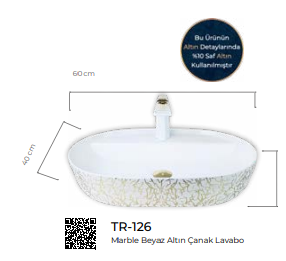 Marble Beyaz Altın Çanak Lavabo