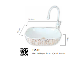 Marble Beyaz Bronz Çanak Lavabo