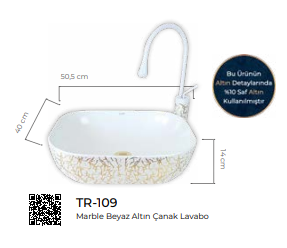 Marble Beyaz Altın Çanak Lavabo