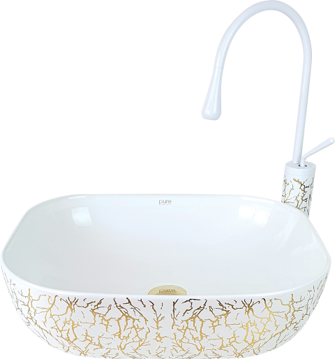 Marble Beyaz Altın Çanak Lavabo