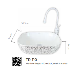 Marble Beyaz Gümüş Çanak Lavabo