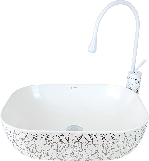Marble Beyaz Gümüş Çanak Lavabo