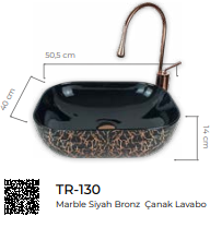 Pure Marble Parlak Siyah Bronz Tezgah Üstü Çanak Lavabo Tr-130