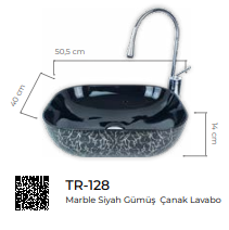 Pure Marble Parlak Siyah Gümüş Tezgah Üstü Çanak Lavabo Tr-128