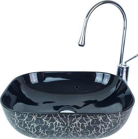 Pure Marble Parlak Siyah Gümüş Tezgah Üstü Çanak Lavabo Tr-128