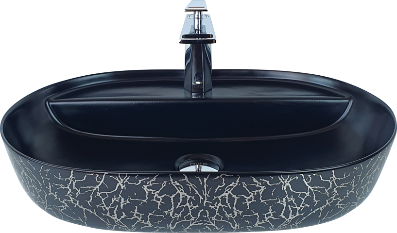 Marble Siyah Gümüş Çanak Lavabo