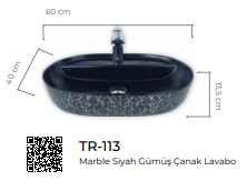 Marble Siyah Gümüş Çanak Lavabo