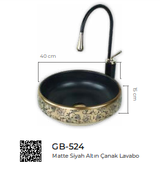 Mat Siyah Altın Çanak Lavabo