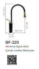 Minimal Siyah Altın Çanak Lavabo Bataryası